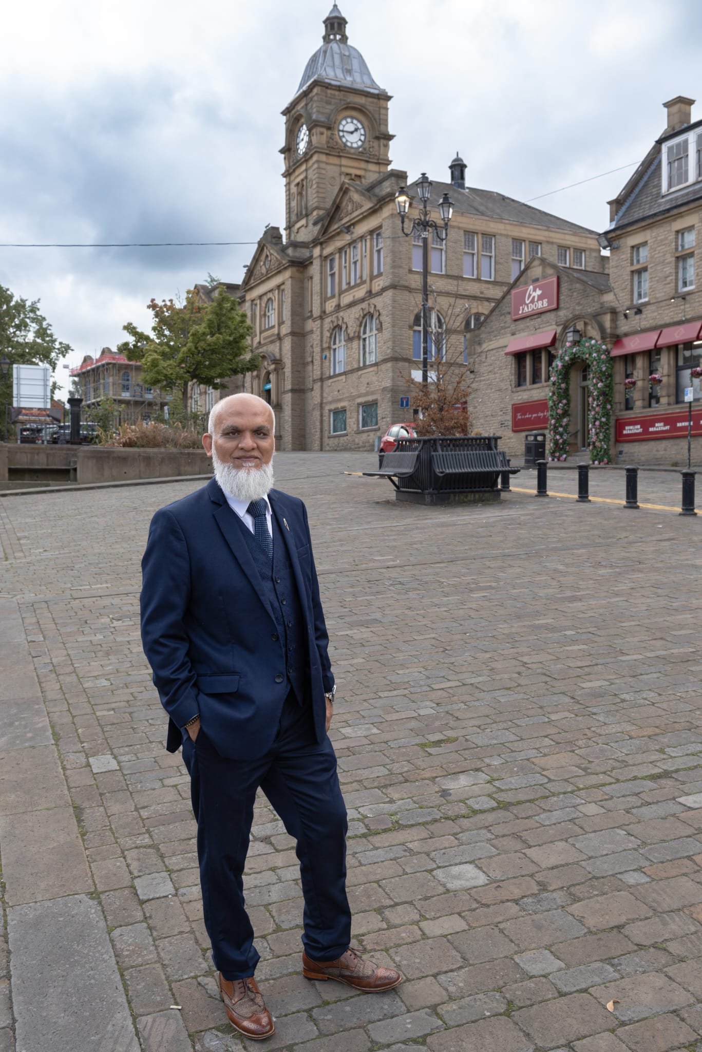 Cllr Akhtar Kasia in Batley town centre